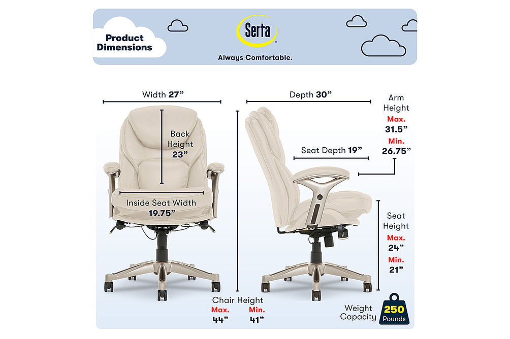 Serta - Upholstered Back in Motion Health & Wellness Manager Office Chair - Bonded Leather - Ivory