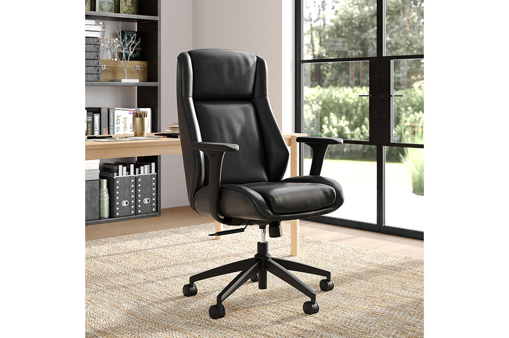 Thomasville - Darius Bonded Leather Executive Modern Office Chair with Adjustable Arms - Black