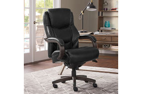 La-Z-Boy - Delano Big & Tall Bonded Leather Executive Chair - Jet Black/Gray Wood