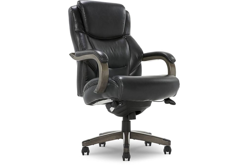 La-Z-Boy - Delano Big & Tall Bonded Leather Executive Chair - Jet Black/Gray Wood