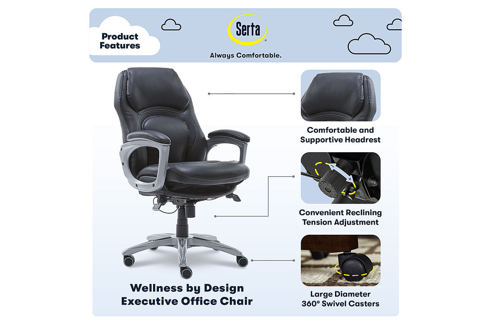 Serta - Back in Motion Health & Wellness Executive Chair - Black