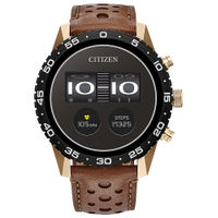 Citizen - CZ Smart 45mm Unisex IP Stainless Steel Sport Smartwatch with Perforated Leather Strap -