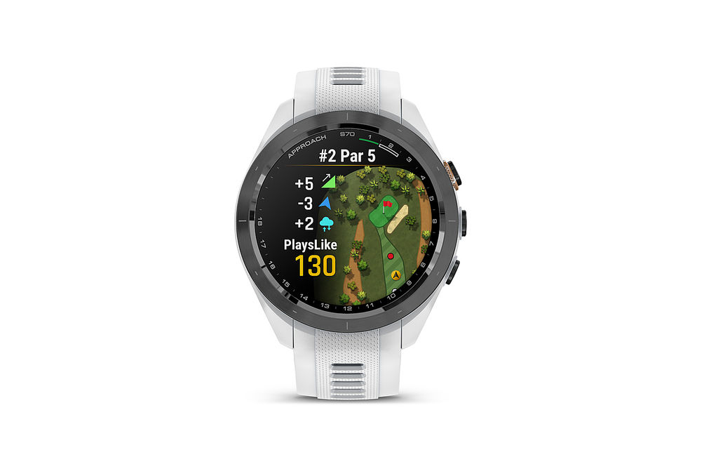 Garmin - Approach S70 GPS Smartwatch 42mm Ceramic - Black Ceramic Bezel with White Silicone Band