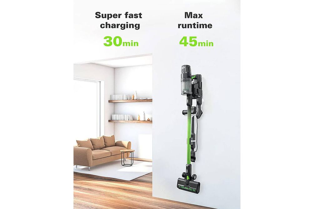 Greenworks - 24 Volt Stick Vacuum with 4ah Battery, Attachments, & Charger - Green