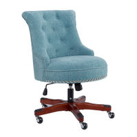 Linon Home Dcor - Scotmar Plush Button-Tufted Adjustable Office Chair With Wood Base - Aqua