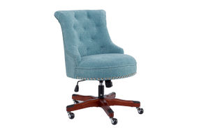 Linon Home Dcor - Scotmar Plush Button-Tufted Adjustable Office Chair With Wood Base - Aqua