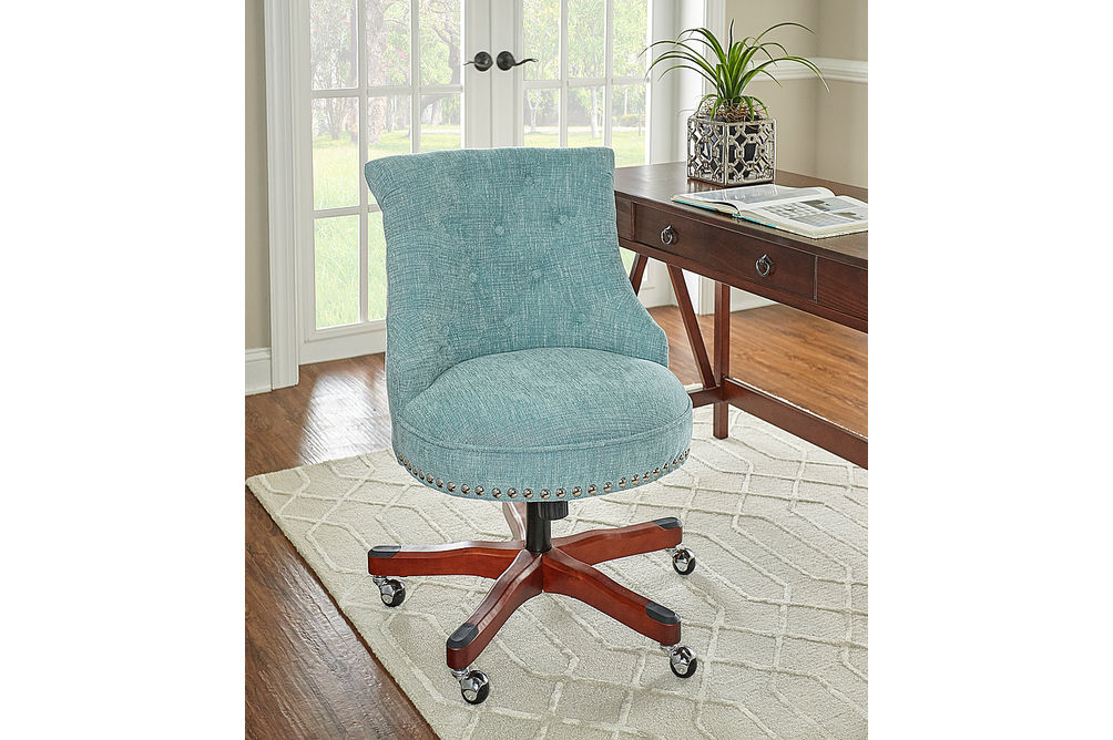 Linon Home Dcor - Scotmar Plush Button-Tufted Adjustable Office Chair With Wood Base - Aqua