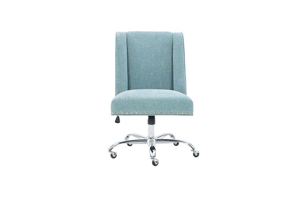 Linon Home Dcor - Donora Plush Fabric Adjustable Office Chair With Chrome Base - Aqua