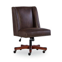 Linon Home Dcor - Donora Faux Leather Adjustable Office Chair With Wood Base - Brown