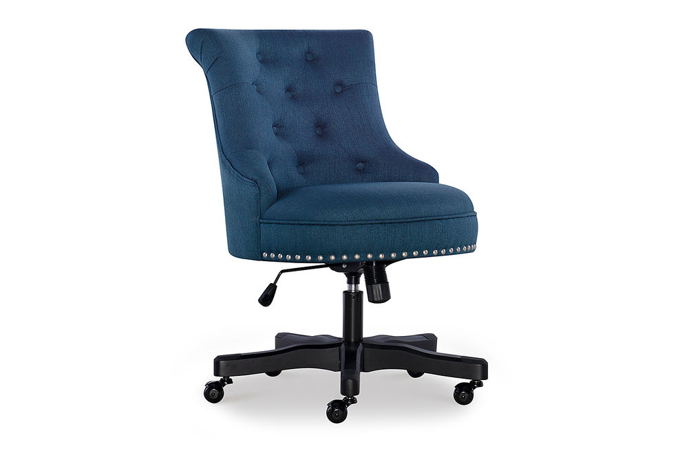 Linon Home Dcor - Scotmar Plush Button-Tufted Adjustable Office Chair With Wood Base - Azure Blue