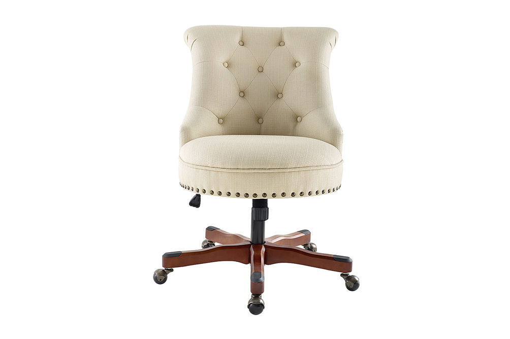 Linon Home Dcor - Scotmar Plush Button-Tufted Adjustable Office Chair With Wood Base - Beige
