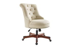 Linon Home Dcor - Scotmar Plush Button-Tufted Adjustable Office Chair With Wood Base - Beige