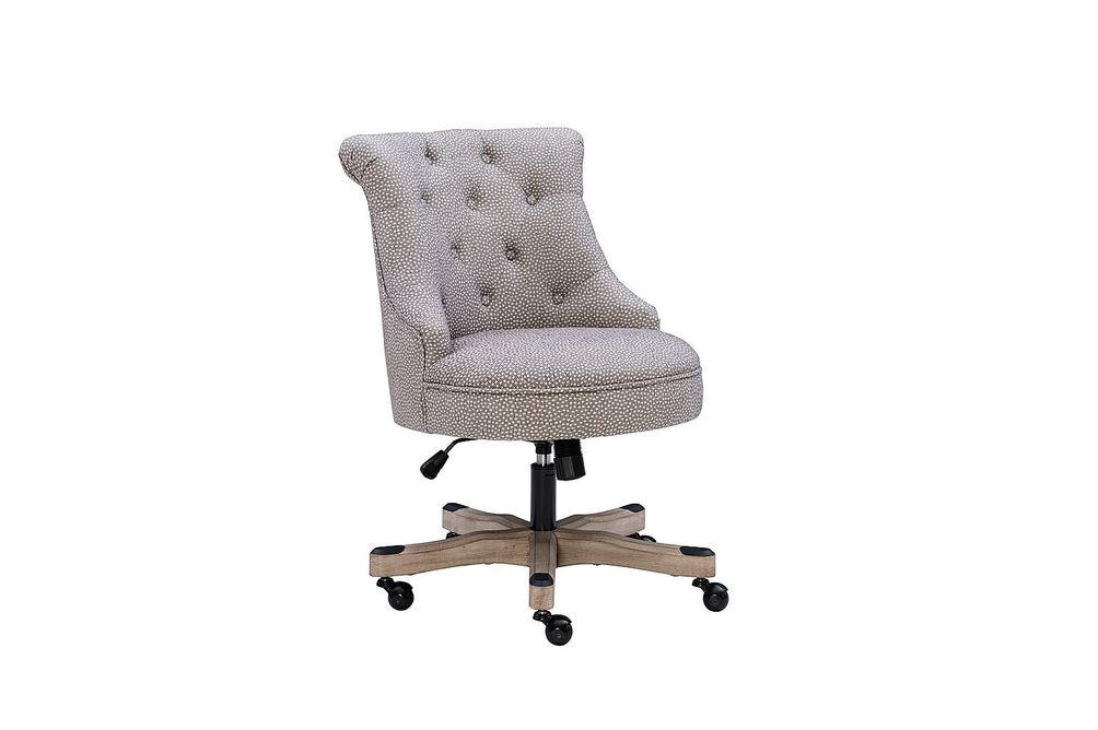 Linon Home Dcor - Scotmar Plush Button-Tufted Adjustable Office Chair With Wood Base - Light Gray