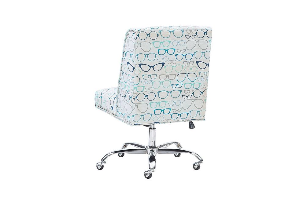 Linon Home Dcor - Donora Glasses Print Fabric Adjustable Office Chair With Chrome Base - Blue