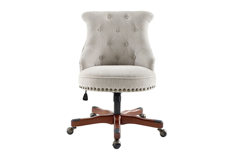 Linon Home Dcor - Scotmar Plush Button-Tufted Adjustable Office Chair With Wood Base - Natural