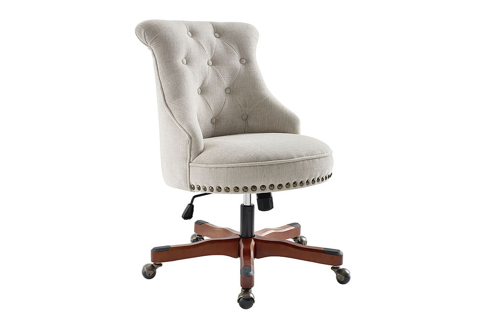 Linon Home Dcor - Scotmar Plush Button-Tufted Adjustable Office Chair With Wood Base - Natural