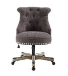 Linon Home Dcor - Scotmar Plush Button-Tufted Adjustable Office Chair With Wood Base - Charcoal Gr