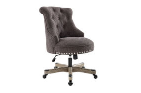 Linon Home Dcor - Scotmar Plush Button-Tufted Adjustable Office Chair With Wood Base - Charcoal Gr