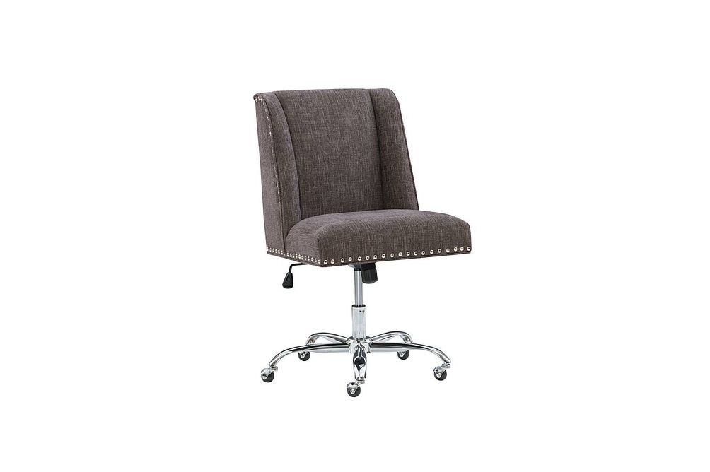 Linon Home Dcor - Donora Plush Fabric Adjustable Office Chair With Chrome Base - Charcoal