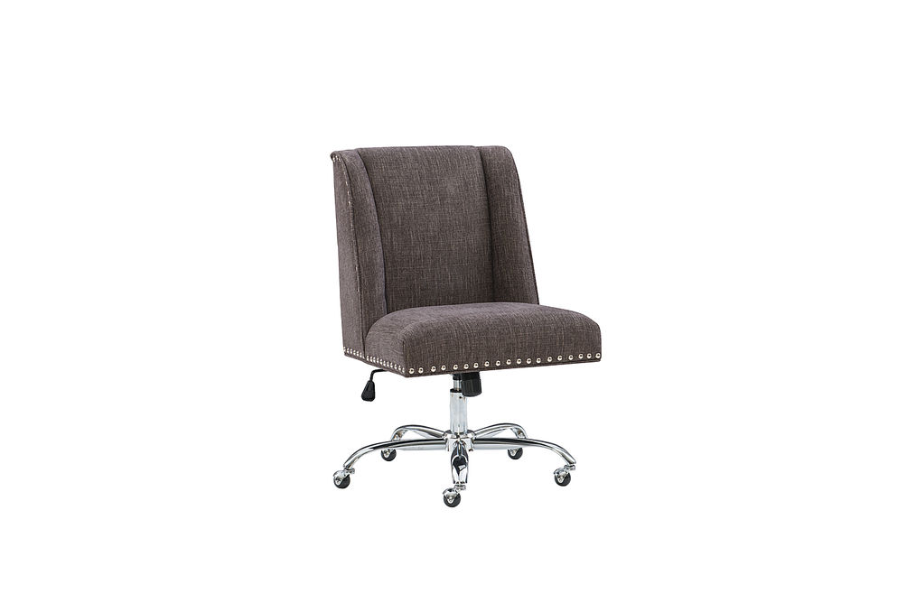 Linon Home Dcor - Donora Plush Fabric Adjustable Office Chair With Chrome Base - Charcoal