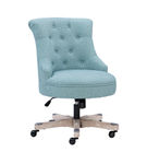 Linon Home Dcor - Scotmar Plush Button-Tufted Adjustable Office Chair With Wood Base - Light Blue