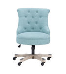 Linon Home Dcor - Scotmar Plush Button-Tufted Adjustable Office Chair With Wood Base - Light Blue