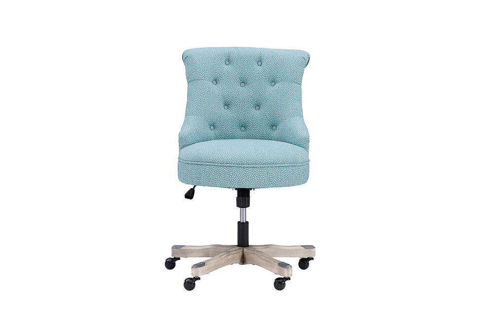 Linon Home Dcor - Scotmar Plush Button-Tufted Adjustable Office Chair With Wood Base - Light Blue