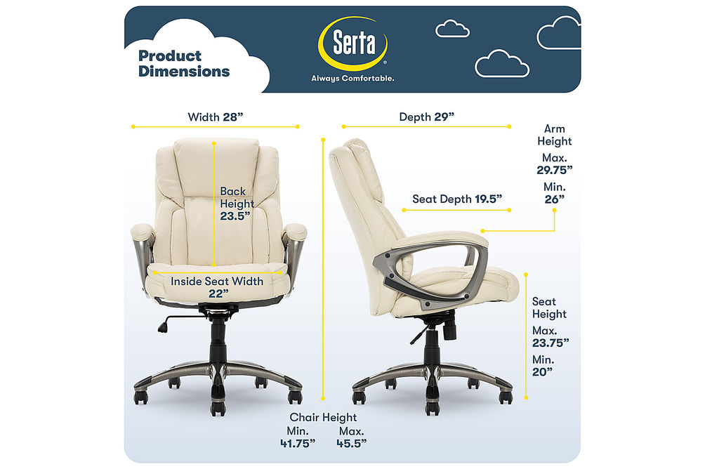 Serta - Garret Bonded Leather Executive Office Chair with Premium Cushioning - Ivory White