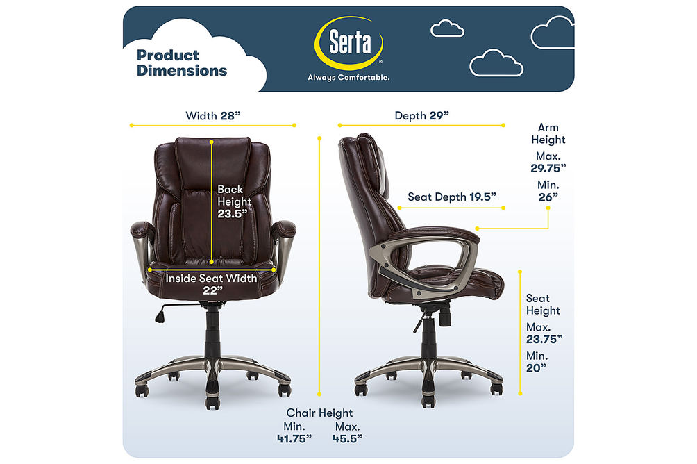 Serta - Garret Bonded Leather Executive Office Chair with Premium Cushioning - Brown