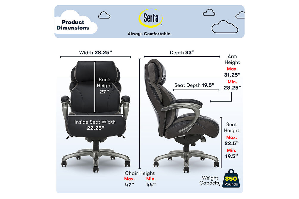 Serta - Big & Tall with Smart Layers Technology and AIR Lumbar Bonded Leather Executive Chair - Bla