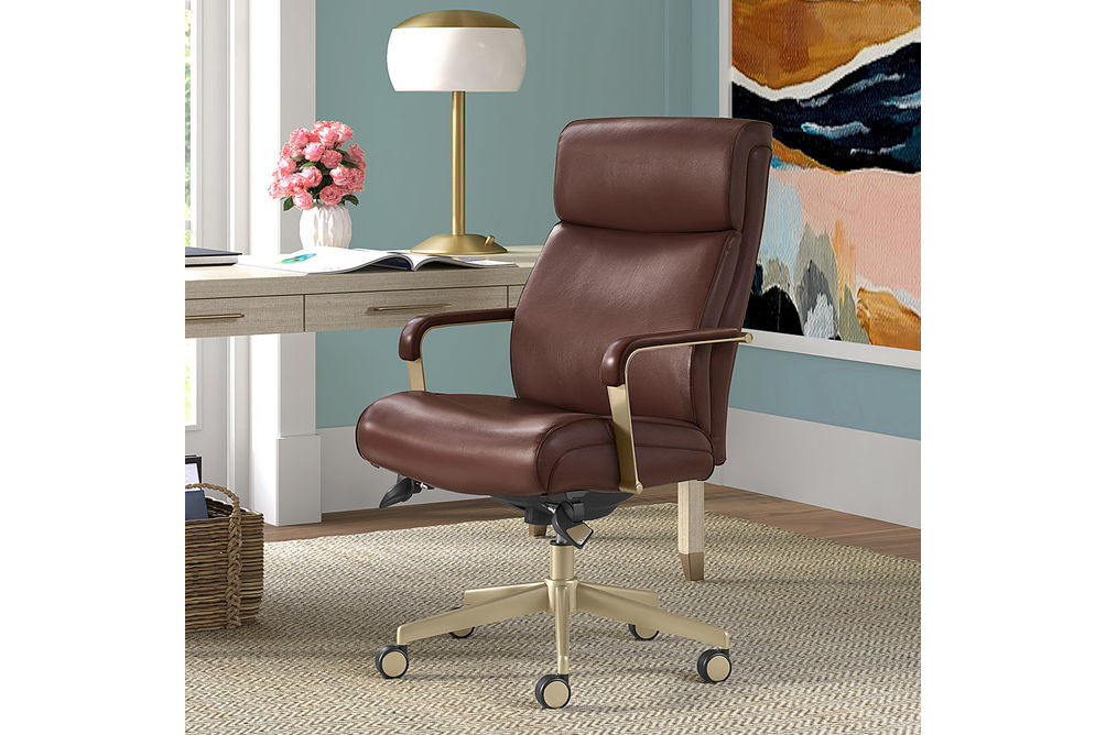 La-Z-Boy - Modern Melrose Executive Office Chair with Brass Finish - Brown