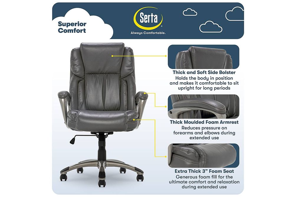 Serta - Garret Bonded Leather Executive Office Chair with Premium Cushioning - Gray