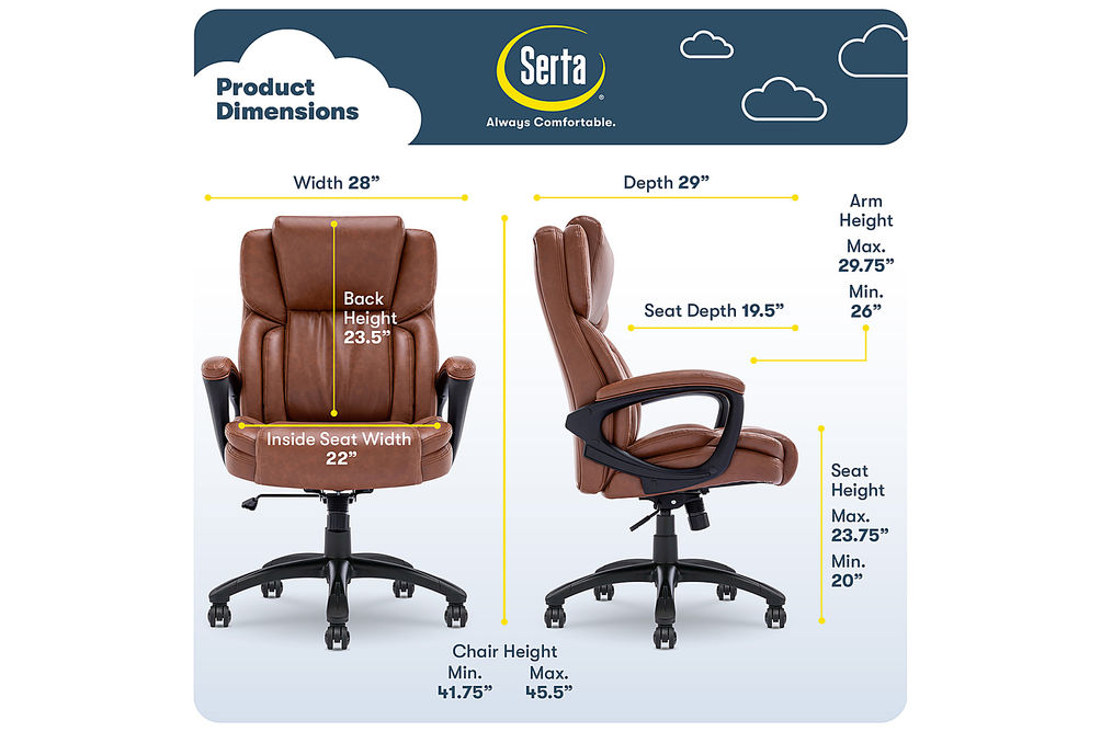 Serta - Garret Bonded Leather Executive Office Chair with Premium Cushioning - Cognac