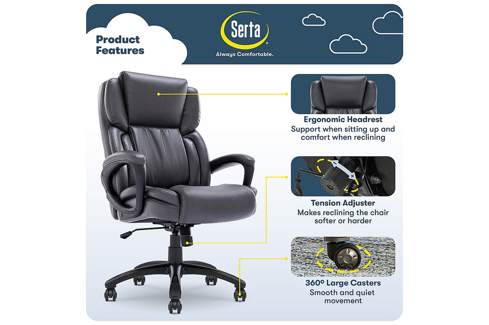 Serta - Garret Bonded Leather Executive Office Chair with Premium Cushioning - Space Gray