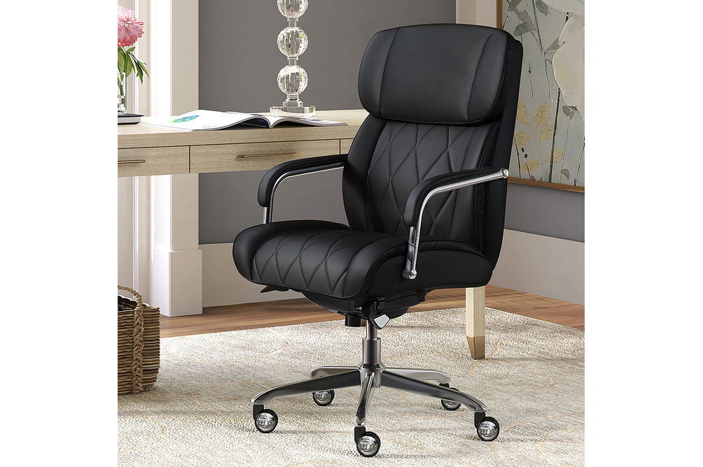 La-Z-Boy - Comfort and Beauty Sutherland Diamond-Quilted Bonded Leather Office Chair - Midnight Bla