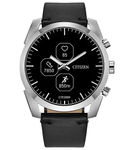 Citizen - CZ Smart Unisex Hybrid 42.5mm Stainless Steel Smartwatch with Black Leather Strap - Silve