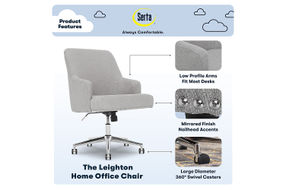Serta - Leighton Modern Upholstered Home Office Chair with Memory Foam - Cloud Gray - Woven Fabric