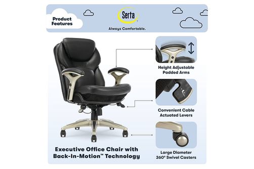 Serta - Upholstered Back in Motion Health & Wellness Manager Office Chair - Bonded Leather - Black