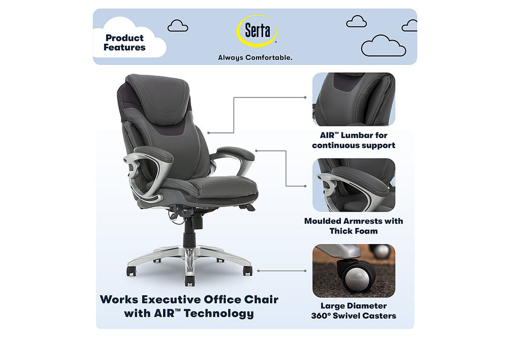 Serta - Bryce Bonded Leather Executive Office Chair - Gray