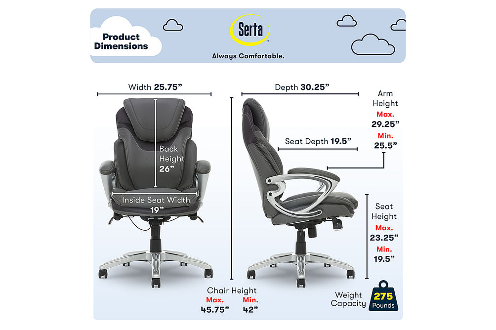Serta - Bryce Bonded Leather Executive Office Chair - Gray
