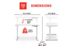 True Seating - Ergo Electric Height Adjustable Standing Desk - White