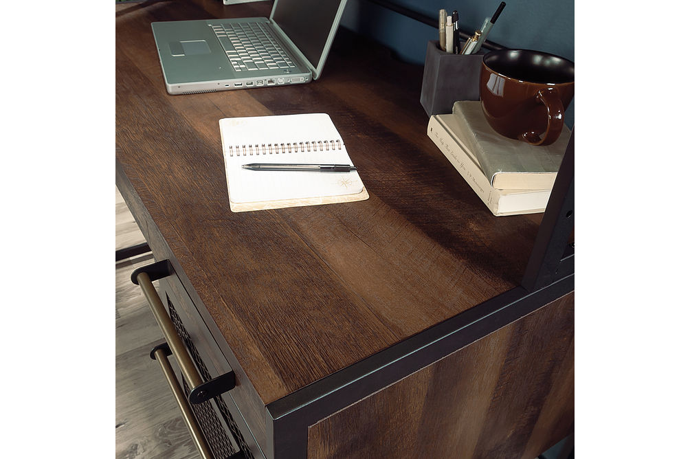 Sauder - Briarbrook Single Ped Desk-Mesh Draw 3a - SGS Laminate Barrel Oak