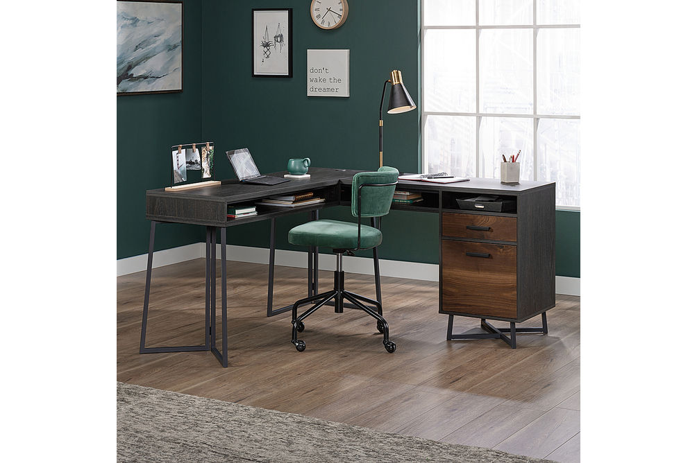 Sauder - Canton Lane L-Shaped Metal Base Computer Desk - Brew Oak