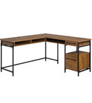 Sauder - Iron City L Desk Checked Oak - SGS Mixed Mat Checked Oak