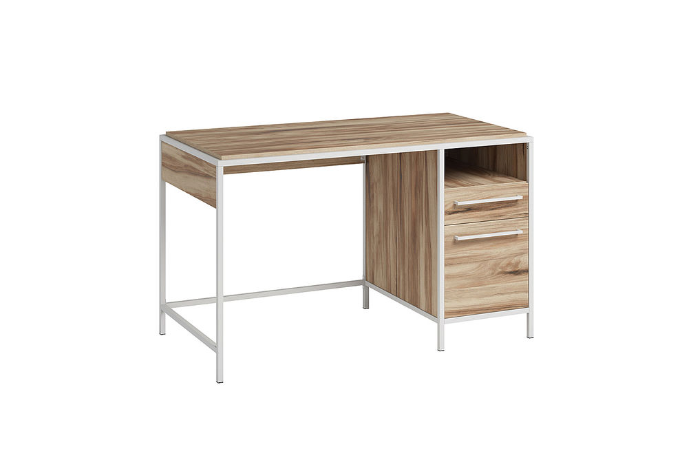 Sauder - Nova Loft Metal Frame Desk w/ File Drawer & Shelf - Kiln Acacia