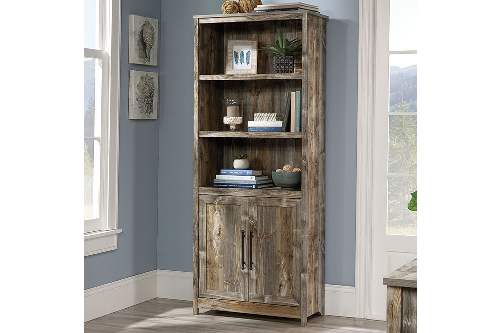 Sauder - Granite Trace 5-Shelf Library Bookcase w/ Doors - Rustic Cedar