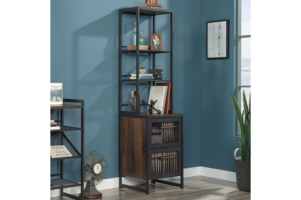 Sauder - Briarbrook Tall Narrow Bookcase w/ File Drawer - Barrel Oak