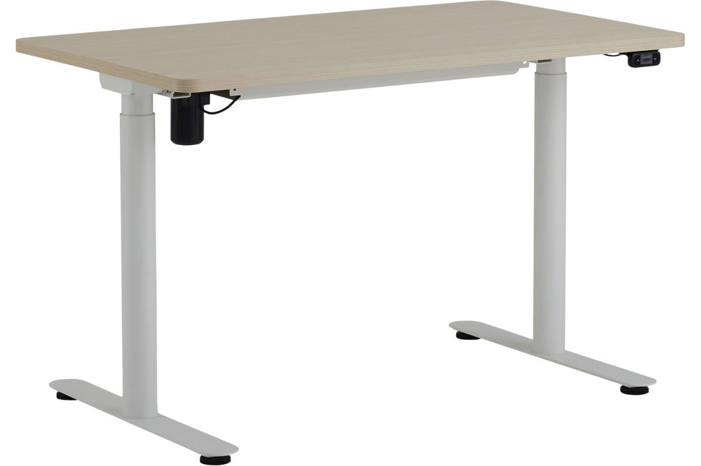 Steelcase - AMQ Sit-to-Stand Desk - White Base Light Oak Top