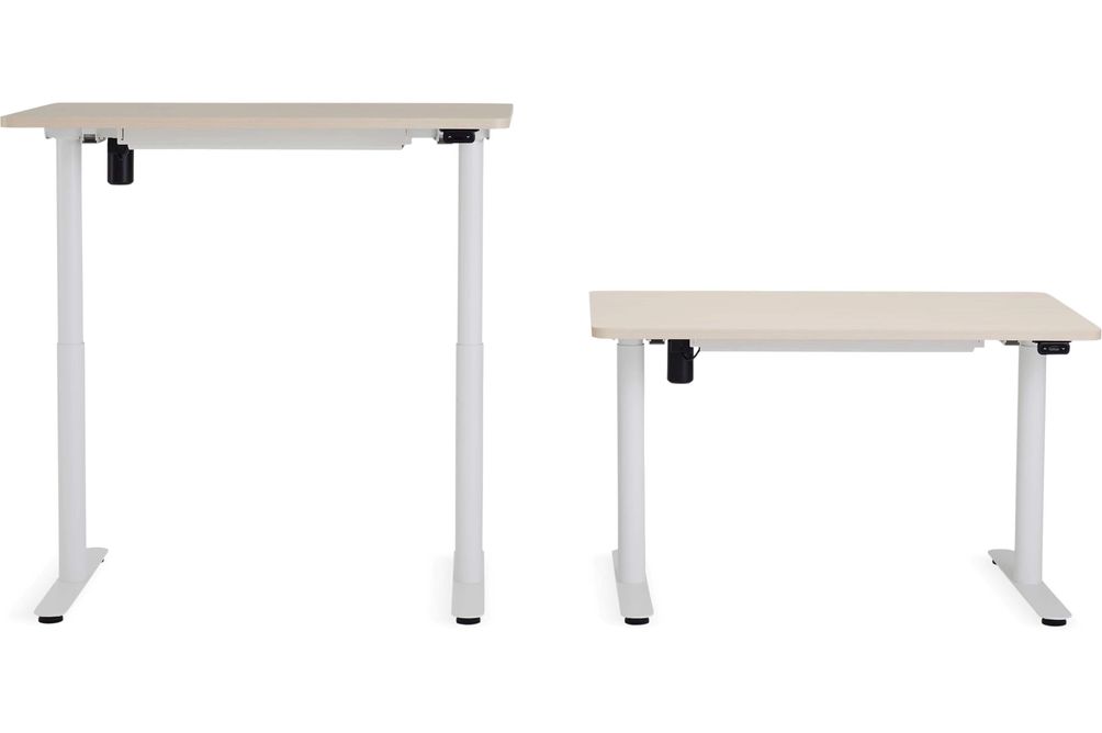 Steelcase - AMQ Sit-to-Stand Desk - White Base Light Oak Top