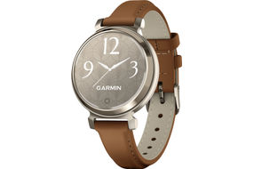 Garmin - Lily 2 Classic Smartwatch 34 mm Anodized Aluminum - Cream Gold with Tan Leather Band